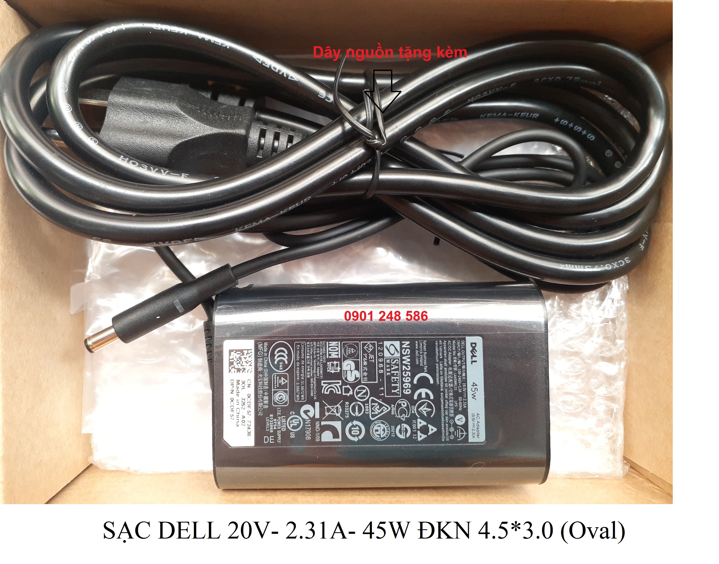 [Adapter] Sạc Laptop Chính Hãng Dell 19.5V-2.31A-45W-4.5MM*3.0MM (Oval)